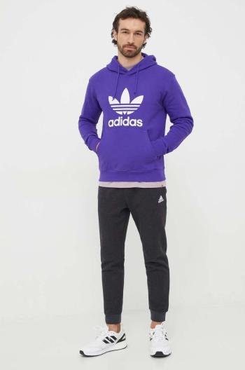 Bavlněná mikina adidas Originals Adicolor Classics Trefoil pánská, fialová barva, s kapucí, s potiskem, IM9398