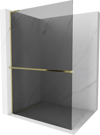 MEXEN/S - Kioto+ L Sprchová zástena WALK-IN s poličkou a držiakom uterákov 120 x 200, grafit, zlatá 800-120-123-50-40