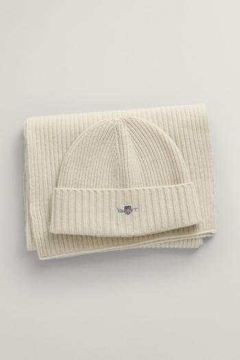 SET ČEPICE A ŠÁLA GANT SHIELD BEANIE & SCARF GIFT SET CREAM