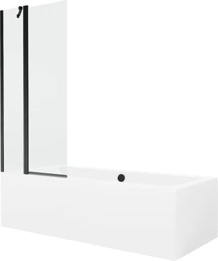 MEXEN/S Cube obdélníková vana 170 x 80 cm s panelem + vanová zástěna 80, transparent, černá 550517080X9408117000