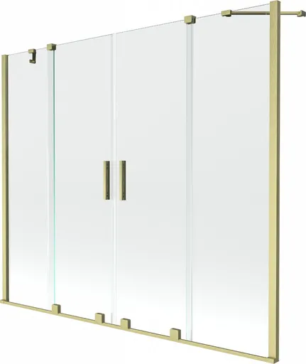 MEXEN/S Velar Duo Dvoukřídlá posuvná vanová zástěna 200 x 150, transparent, zlatá kartáčovaná 896-200-000-02-55
