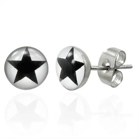 Ocelové náušnice s černou hvězdičkou