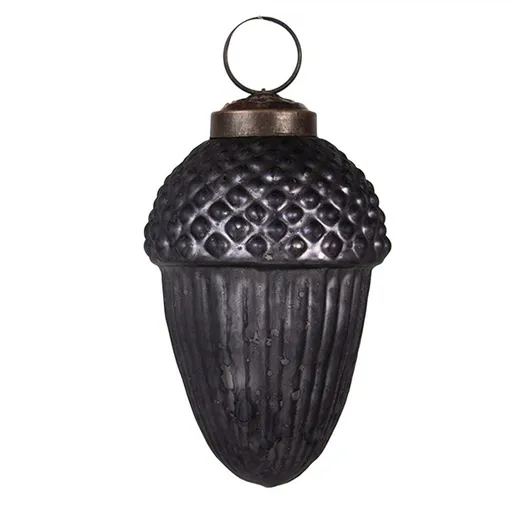 Černá skleněná vánoční ozdoba ve tvaru žaludu - Ø 5*9 cm 6GL4699