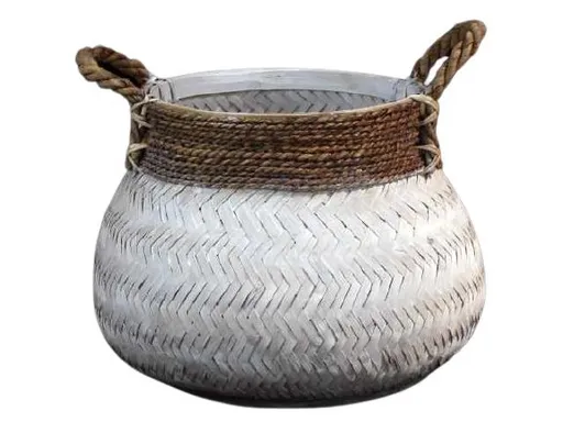 Bílý bambusový koš s uchy Valen - Ø46*35cm Van der Leeden