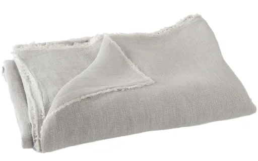 Šedý lněný přehoz Stonewashed s třásňovitým lemem - 150*0,5*200 cm J-Line by Jolipa