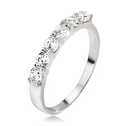 Prsten ze stříbra 925, pás kulatých čirých zirkonů v kalíšcích - Velikost: 59