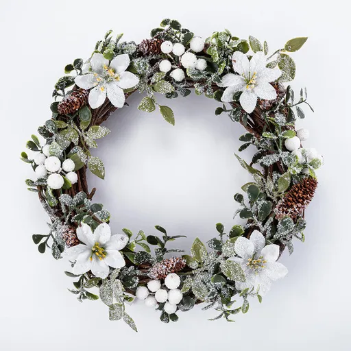 Vánoční věnec proutěný POINSETTIA bílá 30 cm