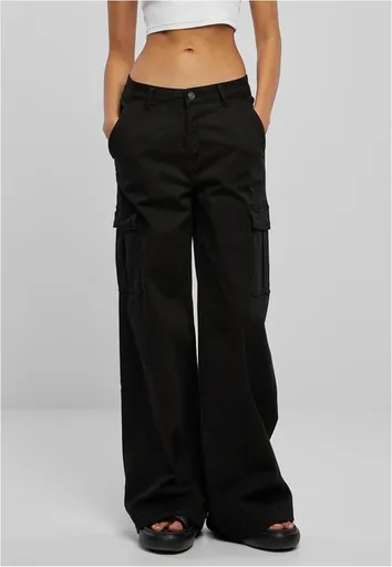 Urban Classics Ladies High Waist Wide Leg Twill Cargo Pants black - 30