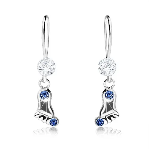 Visací náušnice, stříbro 925, lesklá nožka s tmavomodrými krystalky