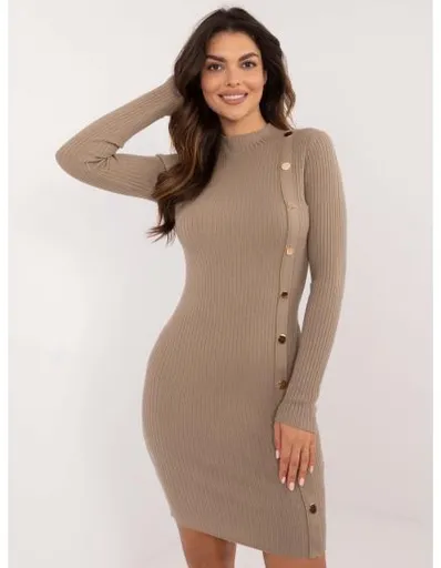 Dámské šaty s ozdobnými knoflíky tmavě béžové