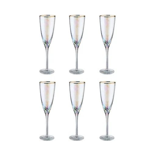 SMERALDA Sada sklenic na šampaňské se zlatým okrajem 250 ml 6 ks
