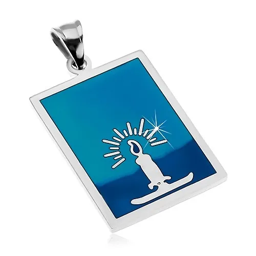 Přívěsek z chirurgické oceli, svíčka, glazura v odstínech modré barvy