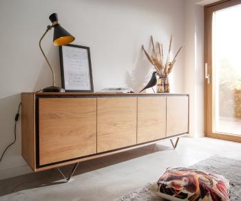 Komoda Stonegrace 200 cm přírodní akácie 4 dvířka kamennádřeva