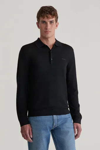 SVETR GANT EXTRAFINE MERINO WOOL POLO BLACK
