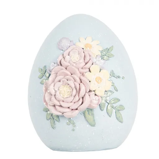 Modrá dekorace vajíčko s květinami - 10*11*13 cm 6PR5181