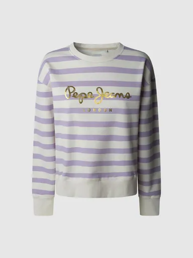 Pepe Jeans dámská bílo fialová pruhovaná mikina PL581525 M