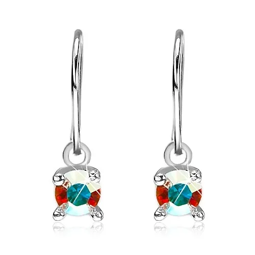 Stříbrné visací náušnice 925 - duhový zirkon s paličkami