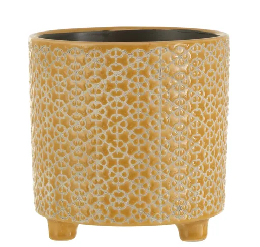 Okrový keramický obal na květináč na nožičkách Flower ochre - Ø16*16cm 22977