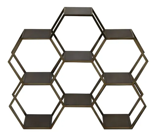 Bronzový antik kovový policový regál Hual ve tvaru plástve - 106*25*90cm 6753818