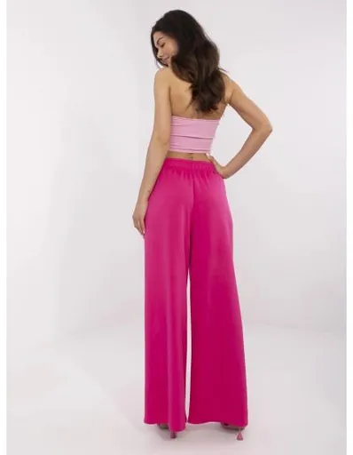 Fuchsiové basic kalhoty se širokými nohavicemi