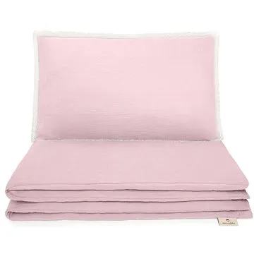 Maceshka Mušelínové povlečení Nature s ozdobným okrajem rose blush, polštářek krajka (1363)