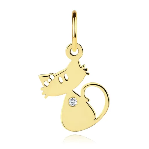 Zlatý přívěsek 14K kočka s kubickými zirkony