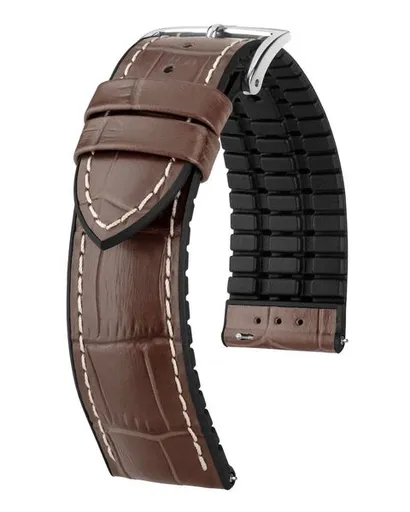 Řemínek Hirsch George - hnědý - 20 mm - L – Standardní délka (doporučujeme) - 18 mm - Stříbrná