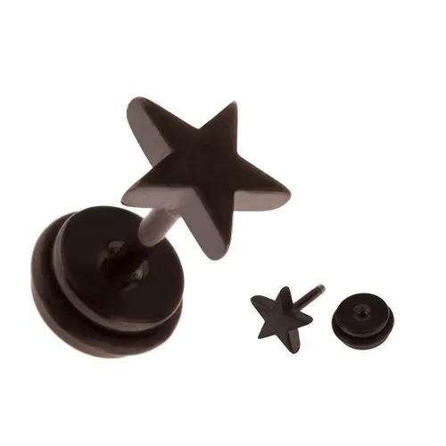 Falešný piercing do ucha z oceli - černá hvězda