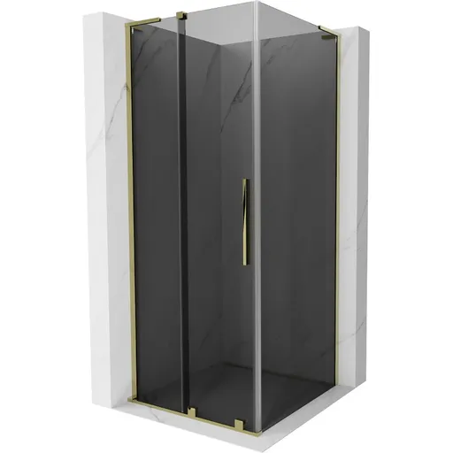 MEXEN/S Velar L sprchový kout, posuvné dveře 100 x 100, grafit, zlato 871-100-100-43-50