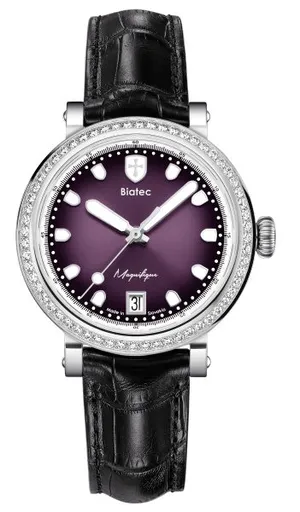 Biatec Magnifique 02 - Černý kožený řemínek se vzorem aligátora