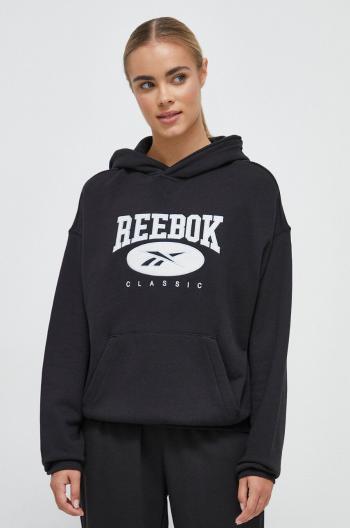 Bavlněná mikina Reebok Classic ARCHIVE ESSENTIALS dámská, černá barva, s kapucí, s aplikací, 100036304