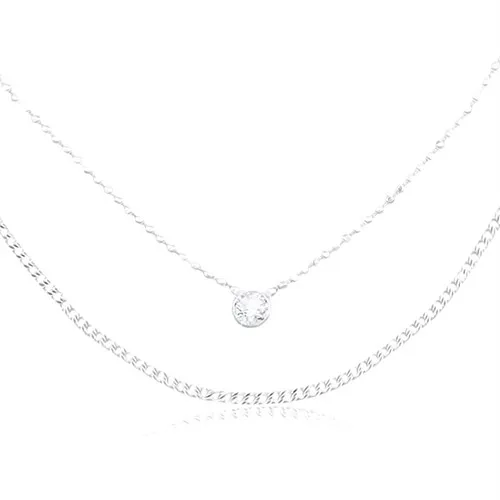 Stříbrný náhrdelník 925, zdvojený řetízek, kulatý zirkon čiré barvy