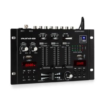 Auna Pro DJ-22BT, MKII, mixér, 3/2 kanálový DJ mixážní pult, BT, 2x USB, montáž na rack, černý