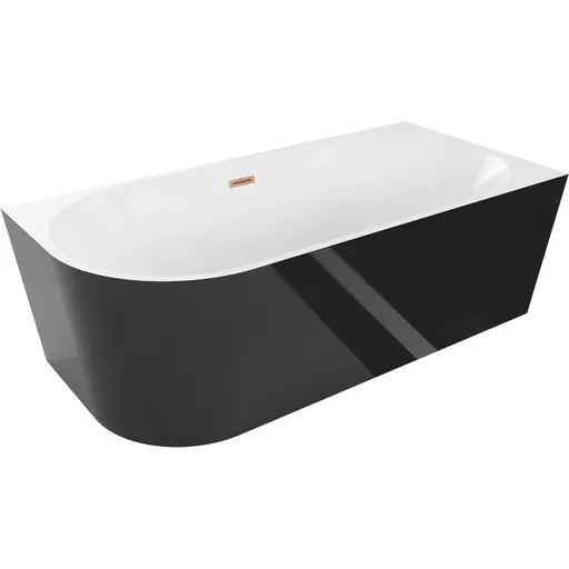 MEXEN/S Mia volně stojící rohová vana pravá 160 x 80, bílá/černá, sifon a přepad měď kartáčovaná 52691608075P-65