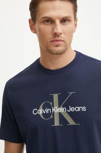 Bavlněné tričko Calvin Klein Jeans tmavomodrá barva, s potiskem, 00040EM286