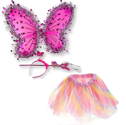 Kostým motýlí víla s křídly a duhovou sukýnkou