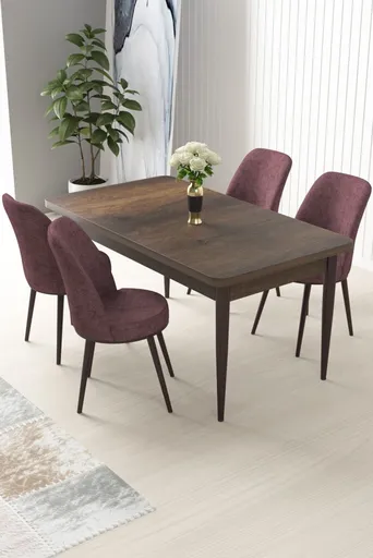 Dining Table & Chairs Set (5 Pieces) Nil - Baroque, Dusty Rose