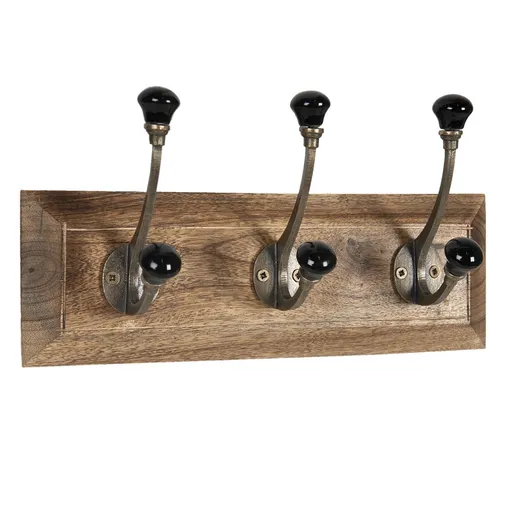 Dřevěný nástěnný věšák s černými knopkami Isabelle - 30*8*10 cm 6H1964
