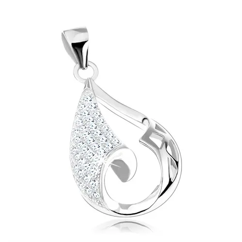 Stříbrný přívěsek 925, velká slza s asymetrickým výřezem, zirkonová část