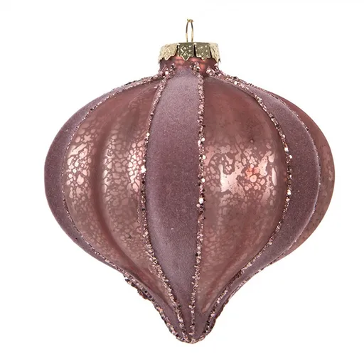 Růžová skleněná vánoční ozdoba baňka se třpytkami - Ø 10*10 cm Clayre & Eef