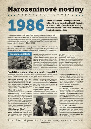 Narozeninové noviny 1986 s vlastní fotografií a textem, S fotografií a textem