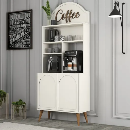 Coffee Bar Cabinet Lyon 80 - Cream, Walnut