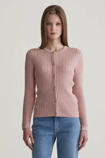 KARDIGAN GANT MINI CABLE KNIT CARDIGAN DUSTY PINK