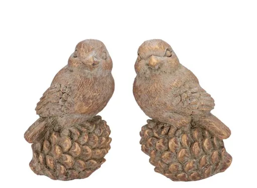 2ks zlatá antik cementová dekorace ptáček na šišce Bird Gold - 9*7*13 cm daan kromhout