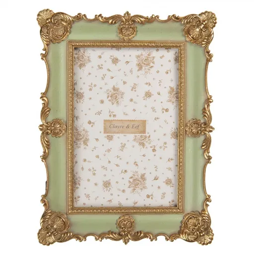 Zelený pastelový fotorámeček se zlatým zdobením - 15*2*21 cm / 10*15 cm Clayre & Eef