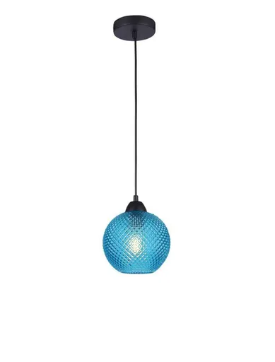 NOVA LUCE závěsné svítidlo VIENTI modré sklo a černý kov E27 1x12W 230V IP20 bez žárovky 8103995