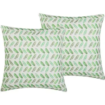 BELIANI, Sada 2 polštářů 45 x 45 cm bílo-zelená PRUNUS, 255420 (beliani_255420)