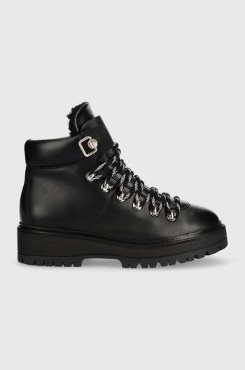 Nízké kozačky Tommy Hilfiger Leather Outdoor Flat Boot dámské, černá barva, na platformě, lehce zateplené