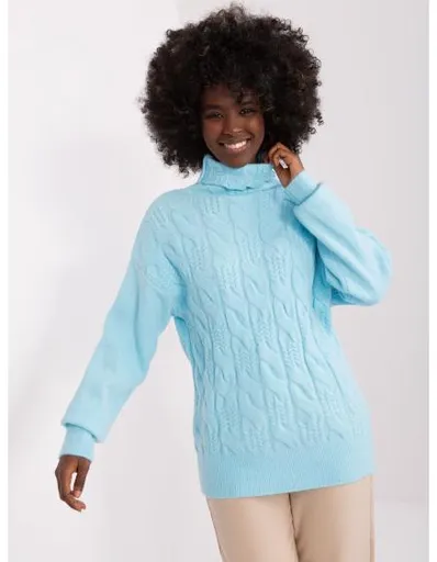 Dámský svetr s rolákem a manžetami KES světle modrý