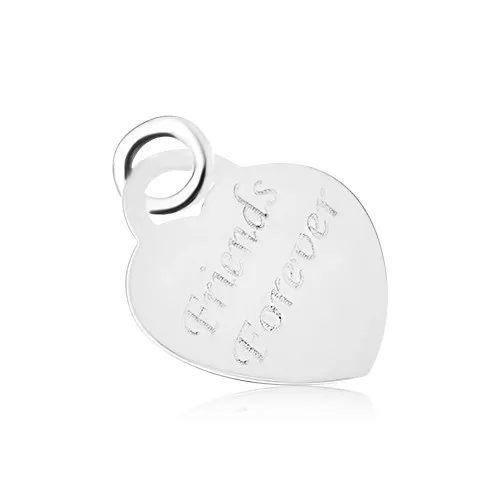 Stříbrný 925 přívěsek ve tvaru souměrného srdíčka, plochý a lesklý, Friends Forever